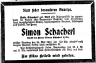 Schacherl: Simon: Obituary(1910-05-25)